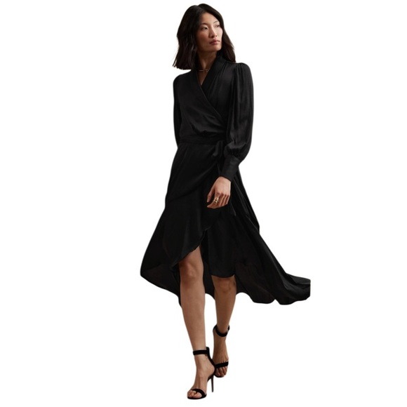 Banana Republic Factory Dresses & Skirts - Banana Republic Silky Wrap Lapel Black Maxi Wrap Dress